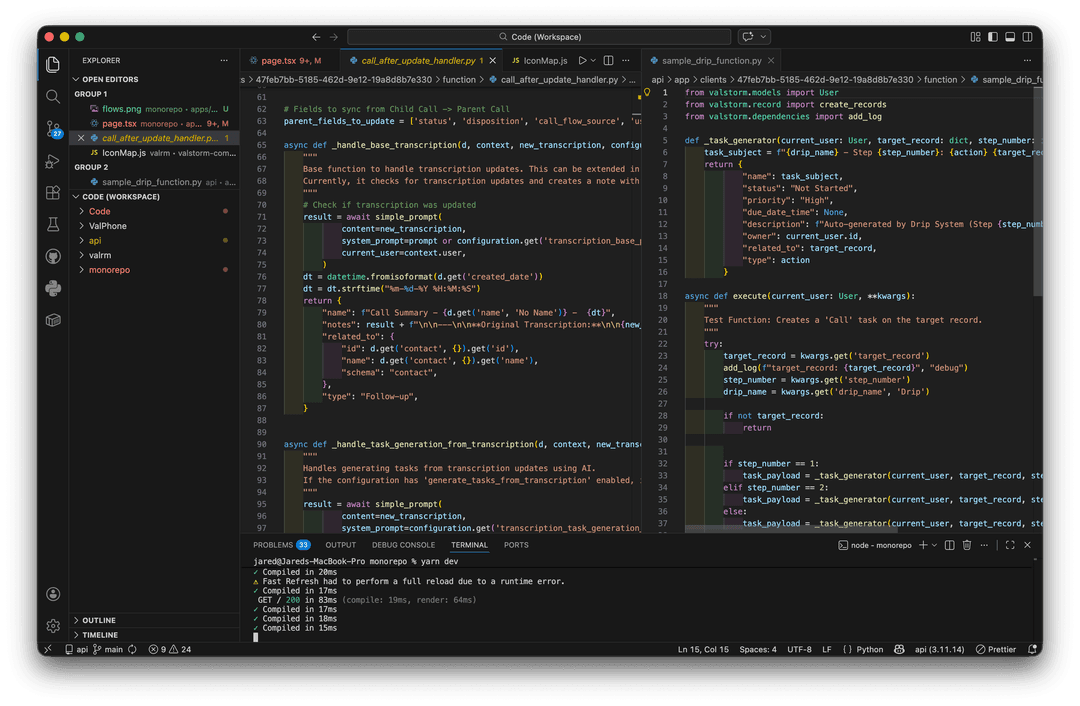 An abstract image showing lines of code in an editor, representing Valstorm's customizability.